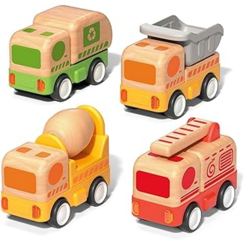 Wooden Toddler Car Toys for 18m+ Years Old, Friction Powered Truck, Push and Go Vehicle, Christmas Birthday Gift for 2 3 Years Old Kids, Boys and Girls