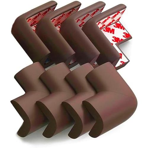 8-Pack Baby Proofing Corner Guards, Soft Rubber Corner Protectors for Furniture, 3M Adhesive Pre-Taped Corner Bumper Guards, Child Proof Safety for Fireplace, Table, Cabinet & Stairs, Brown