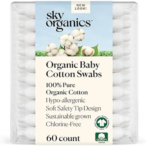 Sky Organics Organic Baby Cotton Swabs for Baby, 100% Pure Organic Cotton, GOTS Certified Organic Cotton, 60 Count