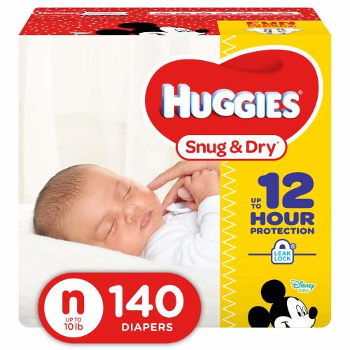 HUGGIES Snug & Dry Diapers, Size Newborn, 140 Count, GIGA JR PACK (Packaging May Vary)