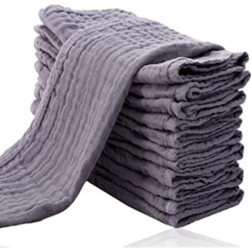 Cute Castle 12 Pack Muslin Burp Cloths for Baby - Ultra-Soft 100% Cotton Baby Washcloths - Large 20'' by 10'' Super Absorbent Milk Spit Up Rags - Burpy Cloths for Unisex, Boy, Girl - Grey
