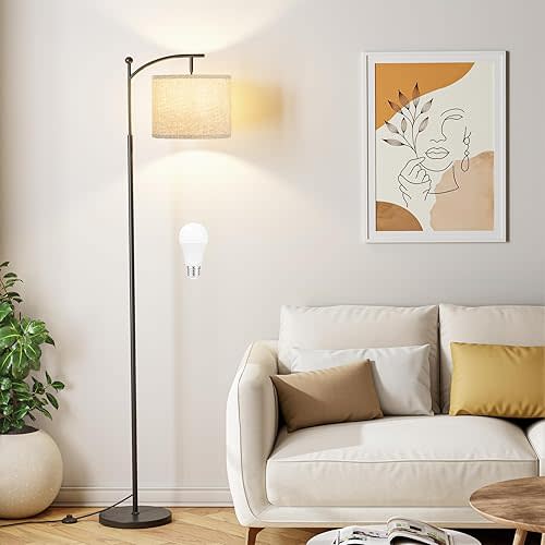 60" Floor Lamp With 3 Color Temperatures, Adjustable Grey Shade, Black Pole - Tall Lamp for Living Room, Bedroom, Office, Classroom, Dorm - 9W Bulb Included