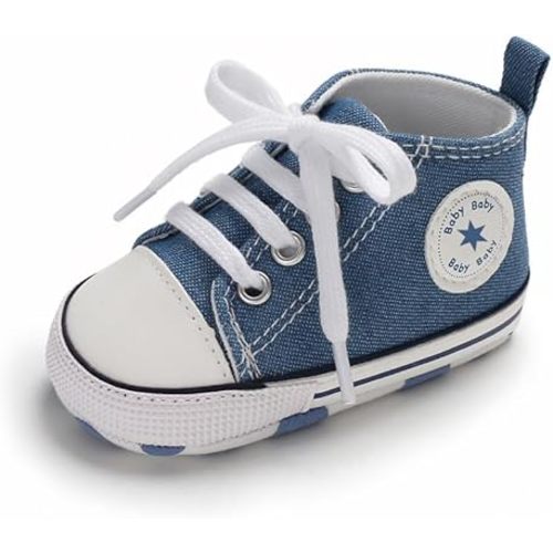 Unisex Baby Boys Girls Shoes, Newborn Infant Non-Slip Canvas Denim High Top Sneakers, Toddler First Walkers Shoes