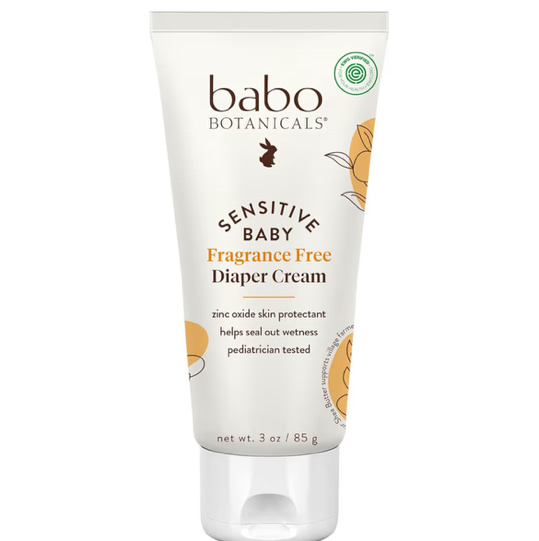Babo Botanicals Sensitive Baby Fragrance-Free Diaper Cream - 25% Natural Zinc Oxide - Calendula, Shea & Cocoa Butter - EWG Verified - Vegan- From birth on