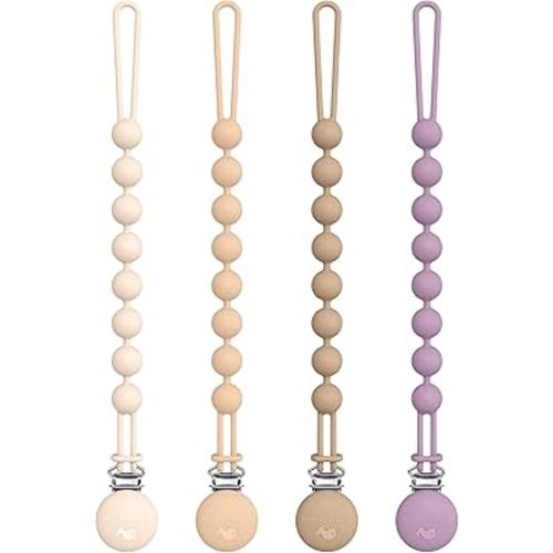 Cuddle Campus Silicone Pacifier Clip Holder with One Piece Design, Pack of 4 Soft Flexible Binky Clips for Baby Boy and Girl Set 3(3M+)