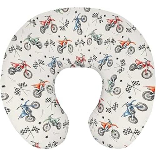 Vintage Motor Dirt Bike Nursing Pillow Cover Ultra-Soft Comfortable for Baby Girls Boys Cute Race Bikes Plaid Checker Flag Stars Breastfeeding Pillow Slipcovers for Standard Nursing Pillows