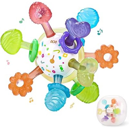 Baby Teething Toys Multiple Sensory Teething Ball Montessori Baby Teether Toys Silicone Teethers for Babies Rattling Teething Relief, Chew Toy for Babies 0-12 Months, BPA Free
