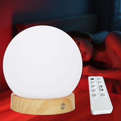 Red Light Sleep Lamp for Bedroom & Nursery Nightlight, Remote Controll Set A Time to Auto Turn Off, Adjustable Brightness, Aid Promotes Natural Sleep. 670nm Red Light Helps with Melatonin