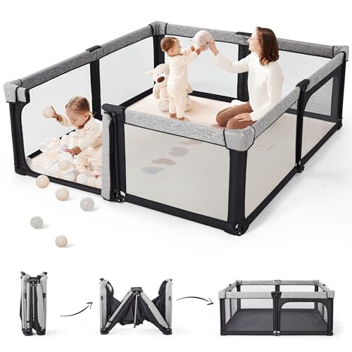 Sweeby Baby Playpen, 59x59 Inch Baby Gate Playpens for Babies and Toddlers, Extra Large Playpen with Door Play Yard for Fence Indoor and Outdoor Play Pen, Obsidian Black