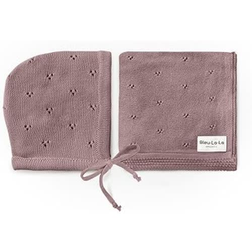 Organic Baby Blanket + Hat Gift Set for Girls - 100% Soft Luxury Cotton Receiving Swaddle Blanket + Bonnett Registry for Newborns & Infants (Sugar Plum + Hat)