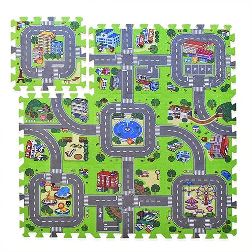 Play Mat Interlocking Foam Car Rug Floor Puzzle Tiles Playroom Pieces Interactive by Exultimate, 9 Piece Set Zoo