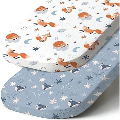 Stretch Fitted Bassinet Sheet Set BROLEX 2 Pack Cradle Sheets for Bassinet Pad/Mattress,Unisex Boys Girls,Ultra Soft,Starry Fox