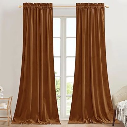 StangH Burnt Orange Curtains for Halloween Home Decoration Luxury Velvet Room Darkening Noise Reducing Sliding Door Panels for Living Room/Backdrops, W42 x L90, 2 Panels