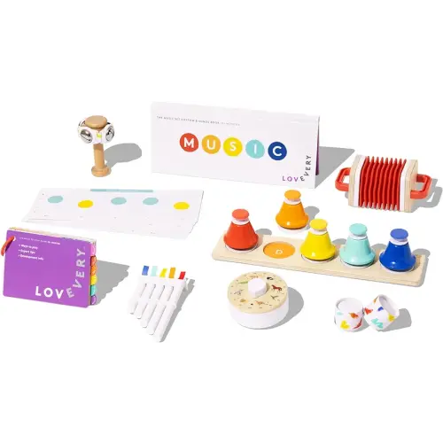 Lovevery | The Music Set | 6 Montessori Musical Instruments & Rhythm Book | Educational Toys for Toddlers & Preschoolers | Simple Songs and Play Guide | Ages 18 Months to 4+ Years