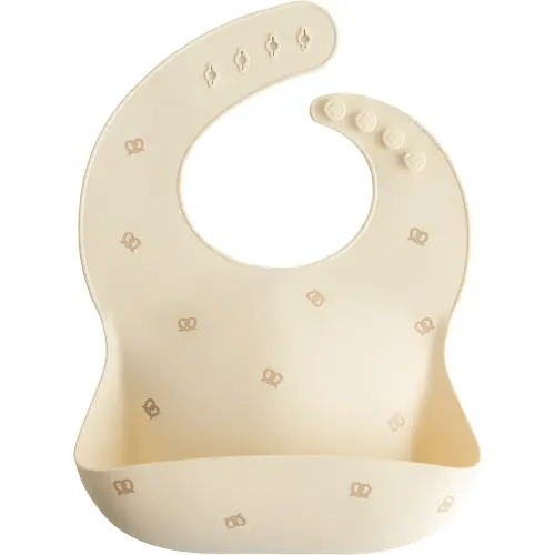 mushie Silicone Baby Bib | Adjustable Fit Waterproof Bibs (Pretzel)