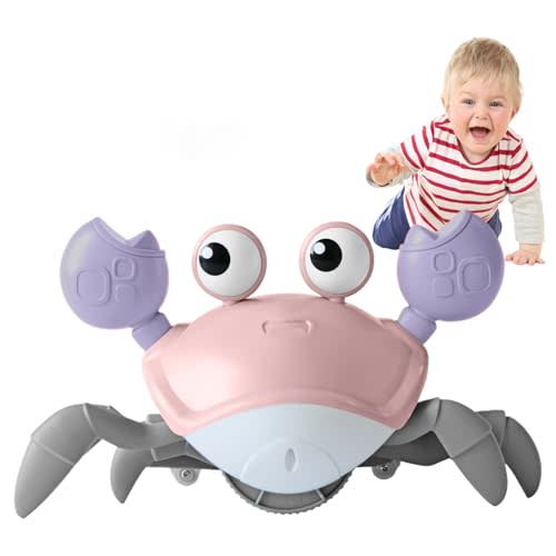 FEELGUY Crawling Crab Baby Toy Fantastic Creatures Toys Infant Sensory Tummy time Toys 3 4 5 6 7 8 9 10 11 12 Babies boy Girl Learning Crawl 3-6 6-12 Walking Toddler Gifts for 36 Months Old (Pink)