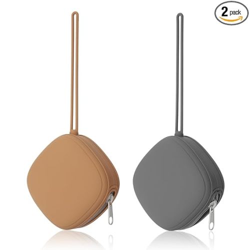 Silicone Pacifier Holder Case, Baby Binky Silicone Cover Pouch, 2 Pack (Clay, Dark Grey)