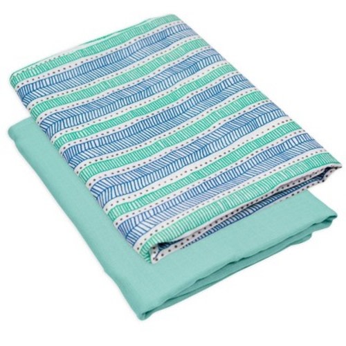 Honest Baby Organic Cotton Muslin Swaddle Blankets - Teal Geometric 2pk