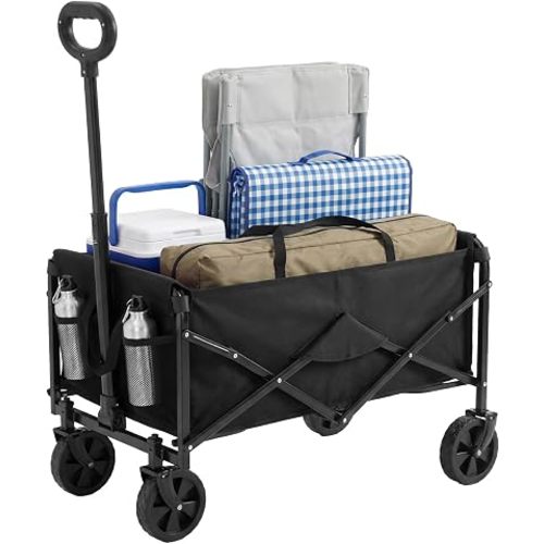 OLIXIS Collapsible Wagon 67L Compact Lightweight Utility Folding Wagon Cart with Wheels – 220 lbs Weight Capacity, Flexible Handle for Beach, Grocery, Camping, Shopping, Sports & Garden, Black