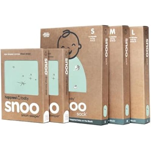 Happiest Baby The Big Bundle 100% Organic Cotton - Includes 3 SNOO Sacks and 2 SNOO Bassinet Fitted Sheets (Teal)