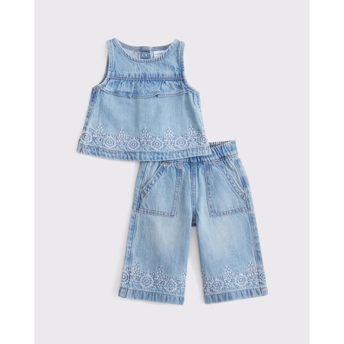 baby denim embroidered top & pants set