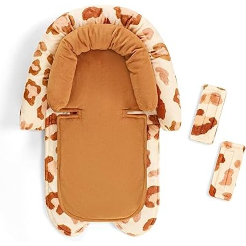 GFU Baby Car Seat Head Support for Newborn, 2 in 1 Infant Car Seat Head Body Support with Strap Pads, Soft Stroller Cushion Pillow Insert for Girls, Fits for Stroller, Swing, Brown