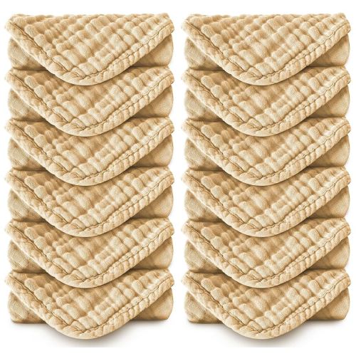MOON PARK Baby Washcloths, 12 Pack - 12x12 Inches, Small Burp Cloths and Baby Wipes - 100% Cotton Muslin Ultra Soft for Newborn, Infant and Toddlers - Brown