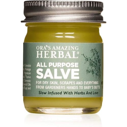 Ora's Amazing Herbal All Purpose Salve, Tea Tree Balm, Comfrey Calendula Thyme Plantain, Hand Salve, Rash Cream, Natural Healing Ointment, Dry Skin Repair, Itch Relief, 1 oz Glass Jar