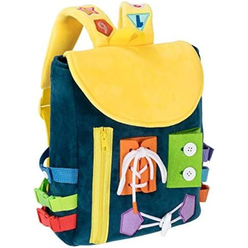 Busy Board - Toddler Backpack with Buckles and Learning Activity Toys - Develop Fine Motor Skills and Basic Life Skills - Learn to Tie Shoes - Children's Travel Toy