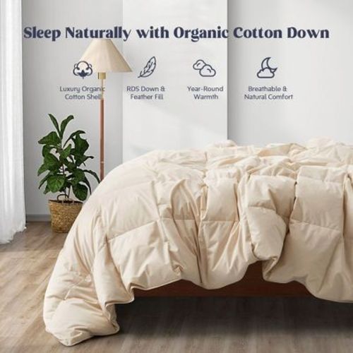 Puredown All Season 100% Organic Cotton Down Duvet Insert Medium Warmth Comforter, Fawn, King