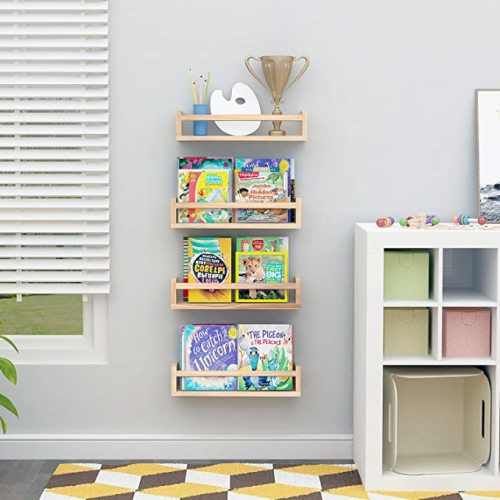 Nursery Book Shelves Set of 4,17 inch Wall Bookshelves for Kids, Perfect for Baby’s Room, Kitchen, Bedroom and Bathroom. (17S4)