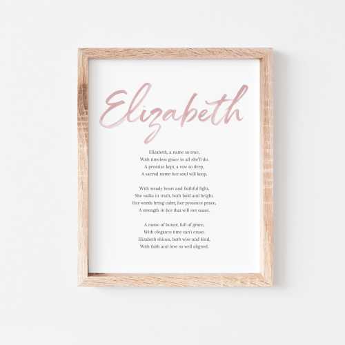 Elizabeth Baby Name Meaning Poem Baby Names Nursery Sign Girl Names Printable Poem Instant Digital Downloads to put in nursery