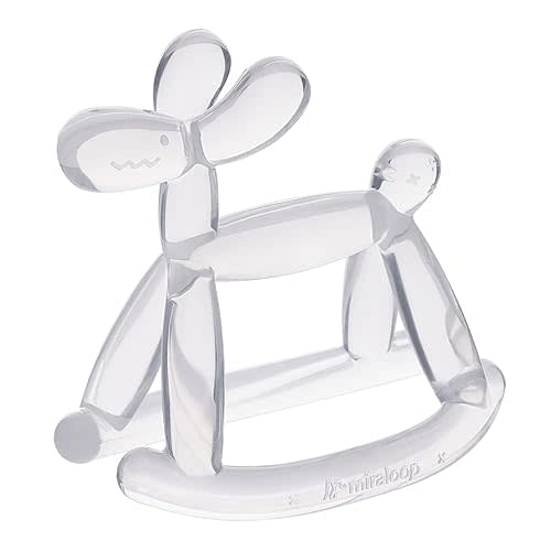 Miraloop Teething Toy for Baby, Jellydog Never Drop Food Grade Silicone Rocking Teether, Prevent Choking & Odorless, Less Dust and Hair Adhesion, Baby Gift, Clear