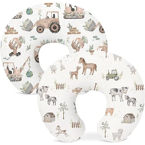Nursing Pillow Covers 2 Pack, Breastfeeding Pillow Slipcovers Soft and Stretchy, Nursing Covers for Baby Girls Boys Newborn (Little Farm)