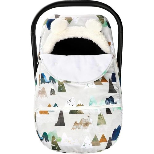 Winter Carseat Cover for Baby, Boys Carseat Canopies Cover, Zipped Cozy & Warm Cover, Protect Baby from Cold Wind, Adventure Mountain