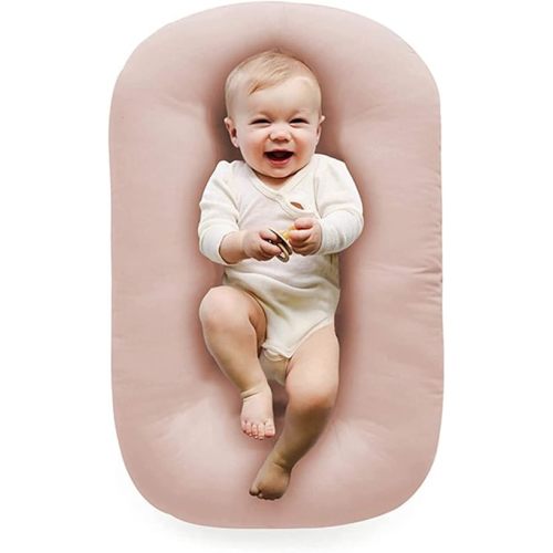 Baby Lounger Upgrade 100% Cotton Baby Lounger Pillow for Newborn|Babies Nest Pillow|Infant Loungers 0-24 Months Boy & Girl-Pink