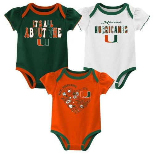 Ncaa Miami Hurricanes Infant Girls' 3pk Bodysuit - 0-3m