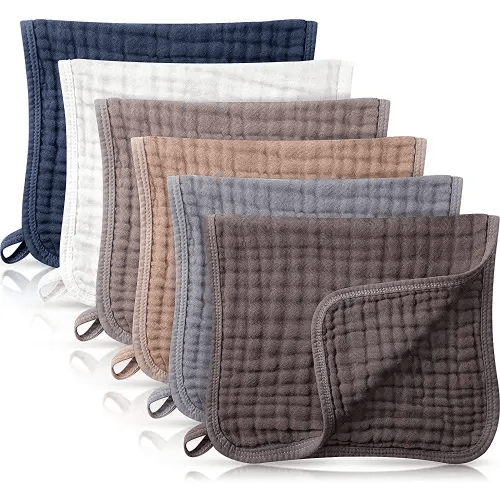 6 Pieces Large 20 x 10 Inch Muslin Multi-Colors Muslin Washcloths Burping Cloth Diapers 6 Absorbent Layers Face Towels for Baby (Simple Colors)