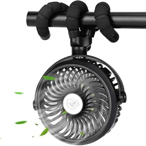 Stroller Fan Mini Portable Fan USB Personal Fan Long Working Handheld Fan 12pcs LED Camping Fan Batterry Operated Fan Clip on Fan for Stroller Travel (Black)
