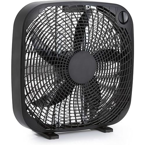 Amazon Basics 20-Inch Box Fan with Powerful Airflow, 3 Speeds, 5 Blades, Lightweight Design, 67 Watts, Black, 6.8 D x 20.86 W x 21.33 H in