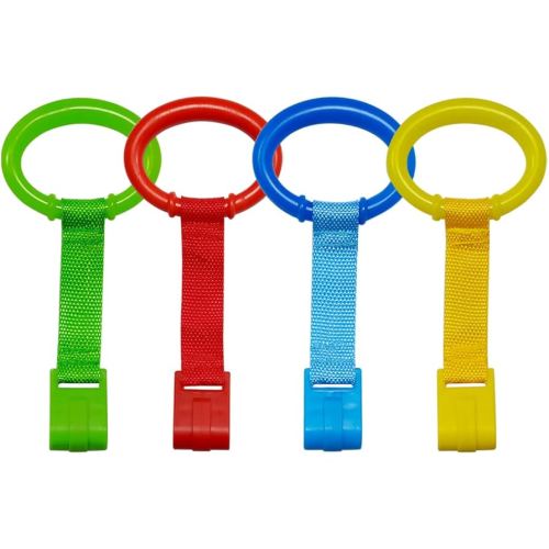 4 PCS Plastic Baby Crib Pull Rings - Kids Walking Exercises Assistant Stand Up Rings for Infant Toddler Practice Tool - 4 Colors