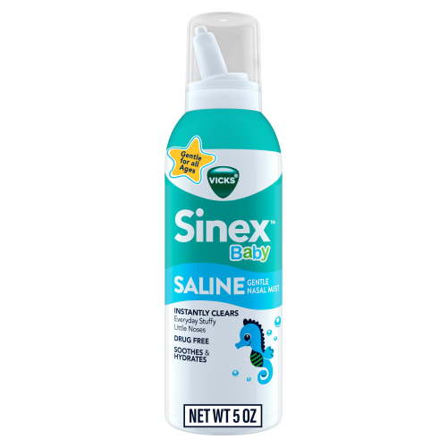 Vicks Sinex Baby Saline Nasal Spray, Drug-Free Nasal Decongestant for Babies Sinus Relief, 5 oz