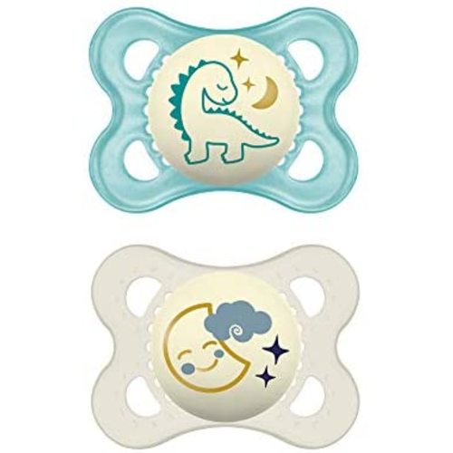 MAM Night Pacifiers 0-6 Months, Best for Breastfed Babies, Glow in the Dark, Baby Boy, 2 Count