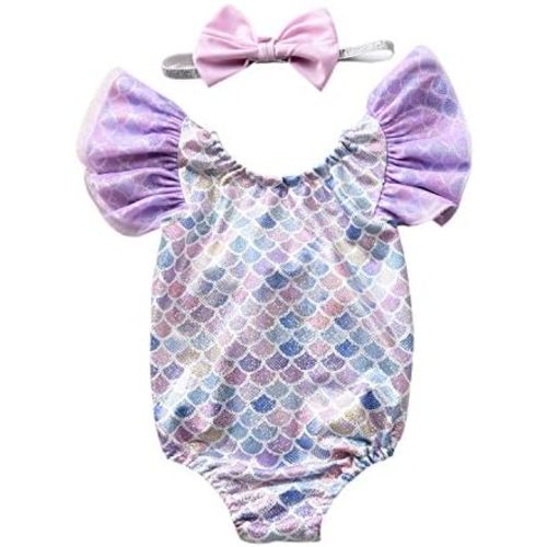 Toddler Girl Baby Ruffles Mermaid Fish Scale Swimsuit One Piece Swimwear Bathing Sunsuit