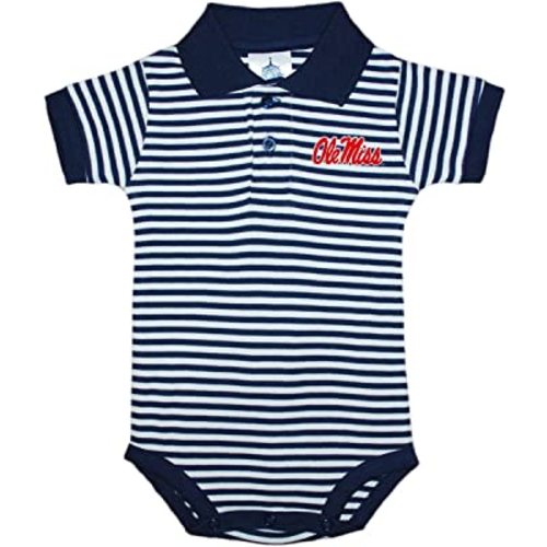 Ole Miss Rebels Newborn Infant Baby Striped Polo Bodysuit