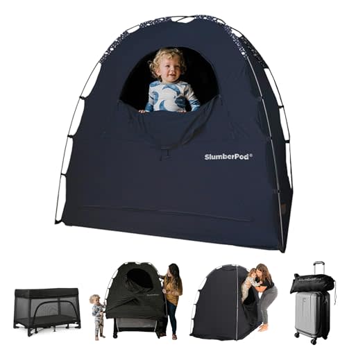 SlumberPod The Official Blackout Sleep Tent for Pack and Play, Mini Cribs and Travel Cribs, Blackout Canopy Crib Cover, Sleep Pod for Kids with Monitor Pouch and Fan Pouch, Navy Night Sky