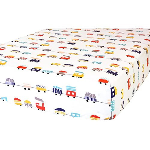 100% Cotton Fitted Crib Sheet - Premium Baby Bedding - Soft, Breathable & Durable - Trains Print