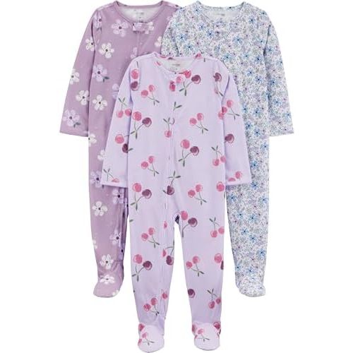 Simple Joys by Carter's Baby and Toddler Girls' 3 Pack Loose Fit Polyester Jersey Footed Pajamas