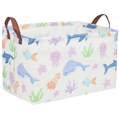 Essme Rectangular Boys Basket,Kids Storage Basket with Handles for Room Decor, Toy Box,Ocean Storage Bin(Ocean)