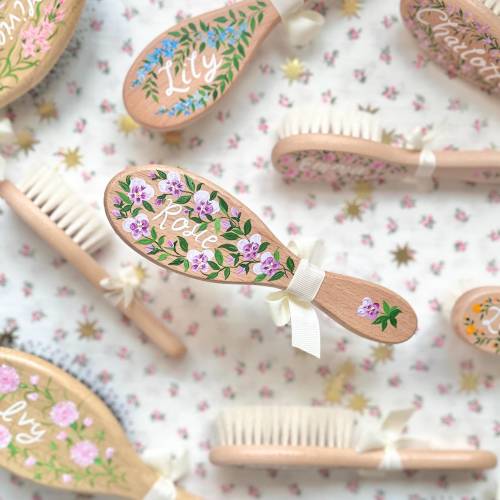 Personalised Birth Flower Hair Brush, Custom Baby Brush, Christening Keepsake, Bridesmaid Hair Brush, Christening Gift, Flower Girl Gift